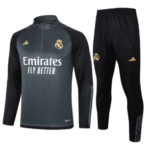 Real Madrid Black Half-Zip Tracksuit - Kids