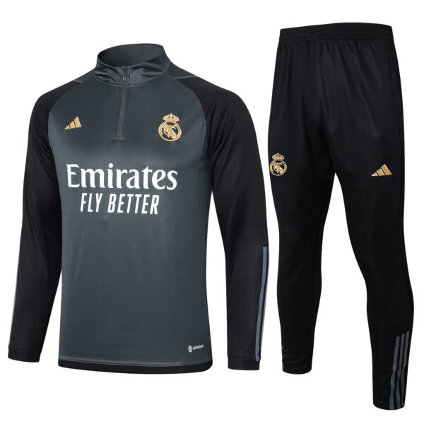 Real Madrid Black Half-Zip Tracksuit - Kids