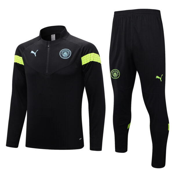 Man City Black Half-Zip Tracksuit - Kids
