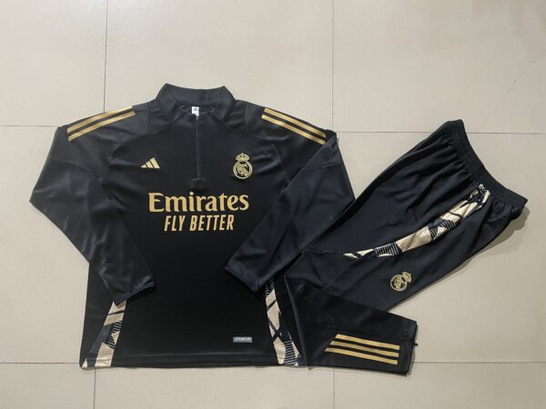 Real Madrid Half-Zip Tracksuit Black/Gold 24/25